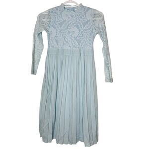 Peyton Bre Girls Baby Blue Lace Dress Sz 10 Pleated Long Sleeve Easter Event‎